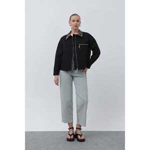 Veste utilitaire pour femme, col léopard noir, manches longues, tissée, pour l'automne - Product Image 6