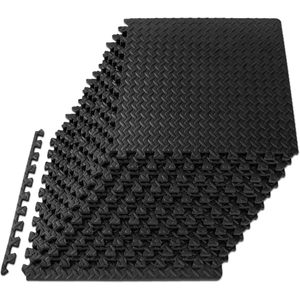 Tapis d'exercice puzzle en mousse EVA emboîtable, noir, résistant à l'eau, protection de sol pour salle de sport à domicile - Product Image 1