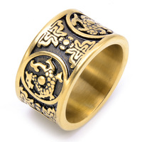 Bague en acier inoxydable avec quatre divins animaux, gravée, large, émail noir, motif totem, bijoux vintage pour hommes et femmes