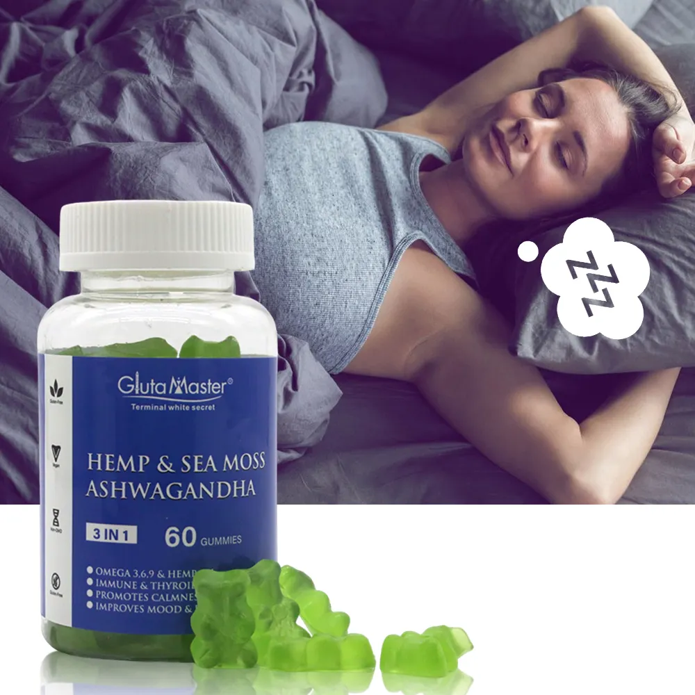 Hemp & Sea Moss Ashwagandha Gummies for Sleep & Balance Natural Mood Support integratori per il rilassamento Vitamine C Health Candy