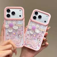 Coque de téléphone en résine rose mignonne motif chat pour iPhone 17 13 15 16, design floral 3D fait main, protection Kawaii pour femmes et jeunes filles, tendance