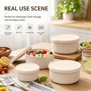 Custom Food Grade Eco Friendly Round Silicone Lunch Box Set Microwavable Reusable Fruit <b>Storage</b> <b>Containers</b> Bpa Free with Lid - Product Image 2
