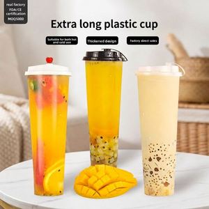 Vaso desechable de PP extra largo de 90 mm de diámetro y 1000 ml, de alta transparencia, acabado mate, con pared engrosada, tapa moldeada por inyección y pajita. - Product Image 1