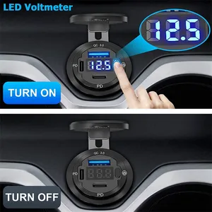 New Trending Products Waterproof Led Voltmeter USB Car Charger Double PD Fast Car USB Charger Socket For RV Boat