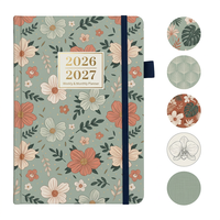 Agenda mensuel et quotidien relié en cuir avec calendrier, couverture personnalisée, juillet 2026 - juin 2027