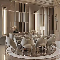 Ensemble Table et Chaises Salle à Manger Nordique Furnistyle pour 8 Personnes, Marbre Designer Luxe Moderne Tissu et Cuir Véritable pour Villa Hôtel