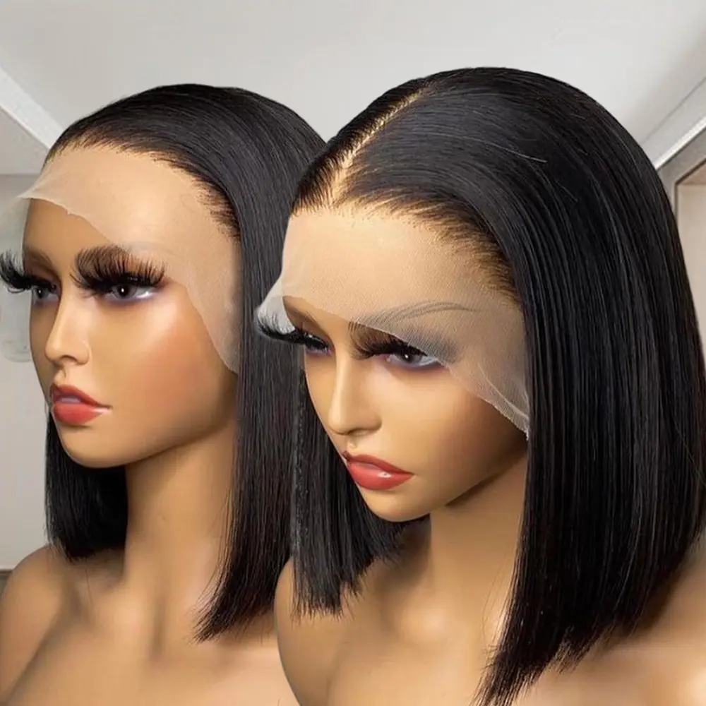 Peluca de encaje Full HD sin pegamento barata, pelucas de Bob corto de pelo peruano, peluca Frontal de encaje de cabello humano brasileño HD, peluca Frontal de encaje para mujeres negras