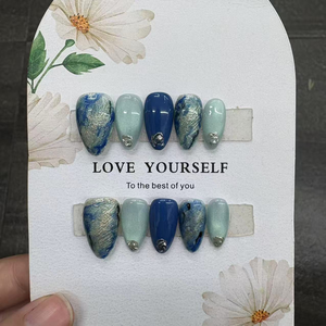 <span class=keywords><strong>Uñas</strong></span> postizas de almendra hechas a mano <span class=keywords><strong>con</strong></span> efecto ojo de gato ombre lavanda, línea plateada, <span class=keywords><strong>rosa</strong></span> y purpurina de perlas pequeñas para viajes de primavera - Product Image 6