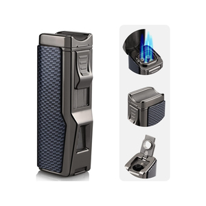 Briquet à cigare en métal avec logo personnalisé, coupe-cigare trois trous, flamme jet, butane, rechargeable par USB, coupe-vent, écologique, gonflable - Product Image 1