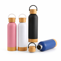 Bouteille d'eau en acier inoxydable avec couvercle en bambou écologique et fond en bambou, double paroi isolée sous vide, gourde de sport pour la randonnée