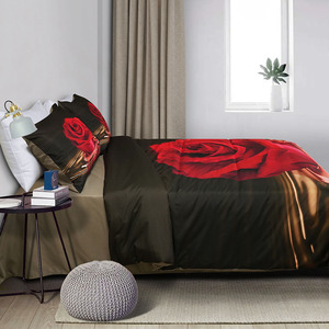 Vỏ Chăn Lông Vịt In 3D Thiết Kế Hoa Hồng Lớn 100% Bộ Ga Giường Hoa Vi Sợi Chải 3 Tấm Ga Trải Giường Nữ Hoàng Polyester - Product Image 3