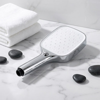 Proway Pommeau de douche carré 112 mm à 3 fonctions avec interrupteur coulissant, finition chromée, face blanche en ABS, haute pression, pour salle de bain