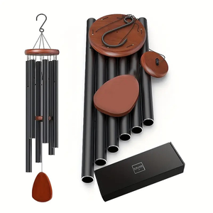 41-inch black aluminum-wood wind chime, outdoor <b>waterproof</b>, holiday gift, outdoor home decoration - Product Image 5
