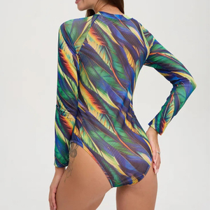 Custom Print Long Sleeve <strong>Swimsuit</strong> Women <strong>Zip</strong> <strong>up</strong> One Piece Bathing Suit Designer Swimwear Eco Friendly Beachwear - Product Image 3