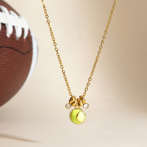 สร้อยคอจี้รูปเบสบอล สแตนเลสสตีล 18K ชุบเคลือบสีเหลือง สำหรับผู้หญิง สวมใส่ได้ทุกวัน ของขวัญ เครื่องประดับ - Product Image 2