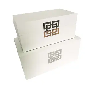 Vente en gros d'usine Boîtes de rangement avec logo personnalisable en MDF laqué blanc de haute qualité Boîte cadeau de luxe en bois