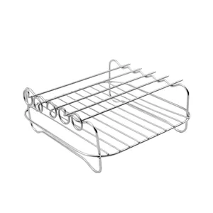 2024 Round Square Acessórios para Air Fryer 304 Aço Inoxidável Double Layer Grill Cozinha Churrasco Grill Rack com Espetos