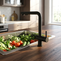 Robinet de cuisine avec douchette extractible, double fonction, monocommande, haut arc, finition chromée, mitigeur pour évier domestique