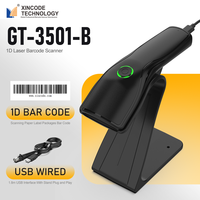 Escáner de Código de Barras USB con Cable Xincode, Escáner de Código de Barras Láser 1D Portátil, Lector de Código de Barras de Mano con Soporte, Pistola de Escaneo GT-3501-B