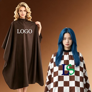 Bata de Salón Estilo Kimono Marrón Oscuro con Logotipo Personalizado, Impermeable, para Peluquería, SPA, Corte de <span class=keywords><strong>Cabello</strong></span>, Barbería - Product Image 1