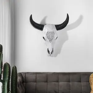 Hotsale Vintage Hanging Resin Craft Twin Horn Bull Animal Head Wall Decor Home Decoration