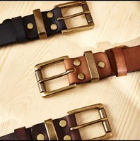 Sabuk kulit pria, sabuk kulit trendi vintage, gesper tembaga, sabuk kulit, gesper pin, sabuk jeans pria