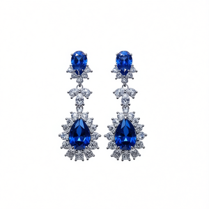 Pendientes de Lujo con Cristales en Forma de Gota de Agua Azul, Plata 925, Cristal y Diamantes de Imitación, Joyería para Mujer, para Bodas - Product Image 1