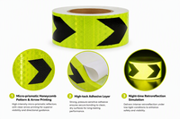 Bande réfléchissante directionnelle haute visibilité pour marquage routier, en plastique, résistante aux intempéries, avec flèche transparente, pour exportation par le fabricant