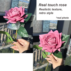 Wholesale High Quality Realistic Single Stem White Pink Silk <b>Rose</b> Flowers for Thanksgiving Valentine's Day Home Wedding - Product Image 2