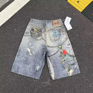 Acne Studio Jeans <b>Top</b> Quality <b>Distressed</b> Wash Men's Shorts Baggy Denim Pants Streetwear Shorts for Men - Product Image 3