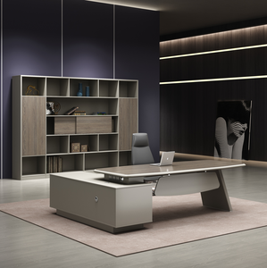 Grand <span class=keywords><strong>bureau</strong></span> de direction en L 2,4-<span class=keywords><strong>3M</strong></span> 1800D, poste de travail de salle de réunion exécutif avec armoire latérale multi-tiroirs verrouillable intégrée - Product Image 1