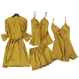 厂家欧美时尚性感内衣真丝蕾丝女式睡衣4件套 - Product Image 6