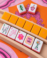Jeu de tuiles de mahjong américain personnalisé sur le thème du champagne, acrylique orange vibrant avec gravure double face