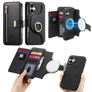 Étui portefeuille en cuir magnétique détachable à rabat, coque de téléphone à dégagement rapide pour <span class=keywords><strong>iPhone</strong></span> 16 15 Pro - Product Image 6
