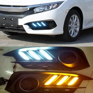 Luz LED de circulación diurna DRL para coche Honda Civic, lámpara antiniebla con señal de giro amarilla, 10, 2016, 2017, 2018