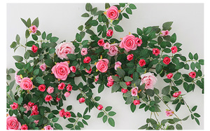 Rose <span class=keywords><strong>grimpante</strong></span> artificielle en soie <span class=keywords><strong>de</strong></span> haute qualité, 1,9 m, suspendue, faite à la main, fleurs douces roses, rouges et blanches pour la décoration <span class=keywords><strong>de</strong></span> la maison, du jardin et des mariages - Product Image 2
