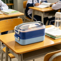 Boîte à lunch isotherme double couche, micro-ondable et portable, boîte à bento pour étudiants et bureau