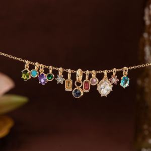 Collar con colgante de 12 piedras de nacimiento de acero inoxidable para bricolaje, forma geométrica, cadena básica suelta, color oro de 18K, fabricado al vacío en horno. - Product Image 4