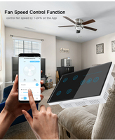 Vente chaude 4 gangs interrupteur tactile intelligent avec ventilateur gradateur tuya smart wifi ventilateur interrupteur de lumière télécommande