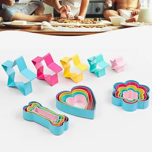Popular Colorful Set of 5pc Stainless Steel Powder Coating Cookie Cutter Of star heart dog bone flower