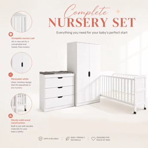 Lit bébé convertible en bois massif, armoire, table à langer, commode, ensemble de meubles de chambre d'enfant en bois - Product Image 4