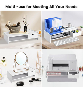 Support de bureau en PVC et bois personnalisé, support de moniteur blanc, rehausseur d'écran, étagère pour ordinateur portable avec tiroir organisateur - Product Image 4