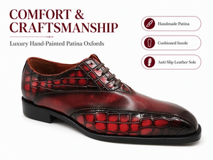 Chaussures Richelieu d'hiver respirantes en cuir gaufré rouge et noir pour hommes, à lacets, avec embout, dégradé, pour le bureau, la carrière et les mariages - Product Image 1
