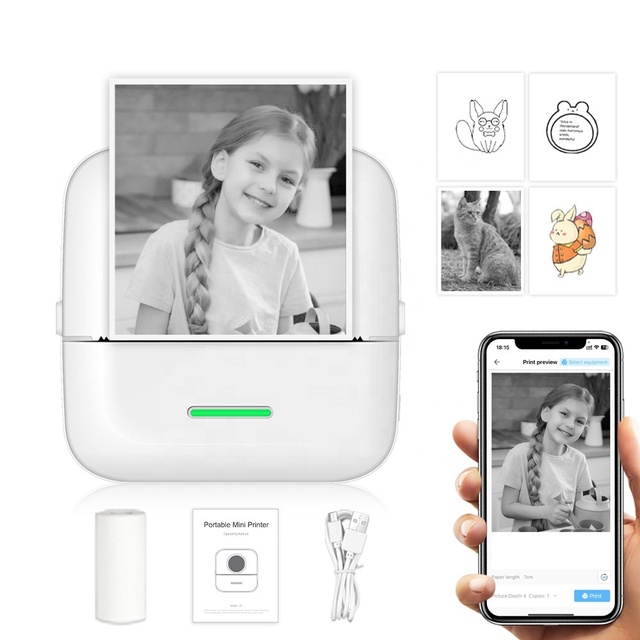 Thermal Printer Kids USB Cable MINI Wirelessly Photo & Question Label Printing Portable 200dpi 57MM Mobile Printer X5 82*82*45MM