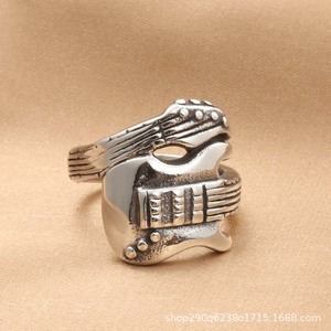 Guitar Shape <b>Titanium</b> Steel <b>Ring</b> Retro Silver Men's Punk Rock Jewelry Gift - Product Image 1