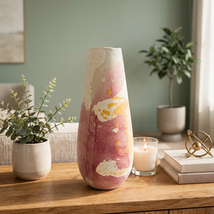 Vase à fleurs en verre effet marbre rose, fait main, moderne, pour intérieur et extérieur, décoration pour salon, anniversaire, Shri Govind - Product Image 3
