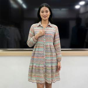 Women’s Multicolor Printed Long Sleeve Shirt <b>Dress</b> | Casual A-Line Button Front <b>Dress</b> - Product Image 2