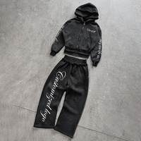 Ensemble survêtement personnalisé à double taille, sweat-shirt à capuche et pantalon de survêtement évasé, ensemble ample surdimensionné pour homme