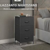 Table de chevet moderne Lazzanto avec chargeur, bande lumineuse LED, étagère de rangement, 2 tiroirs en tissu, ports USB et prises de courant (Bois)
