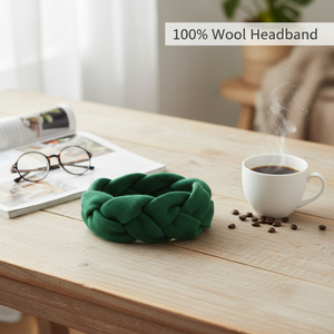 ربطة رأس محبوكة من الصوف بتصميم بسيط على الطراز الاسكندنافي للنساء لفصلي الخريف والشتاء والدفء إمكانية العمل مع شعار مخصص إكسسوارات خضراء لطيفة - Product Image 4